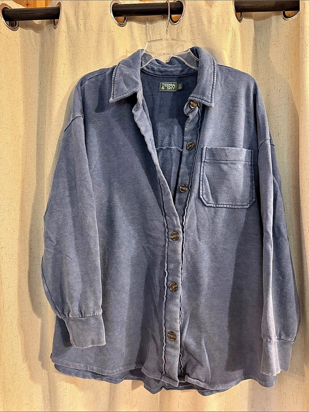 Terra & Sky Cozy Button-Front Shacket Blue 0X (14W)